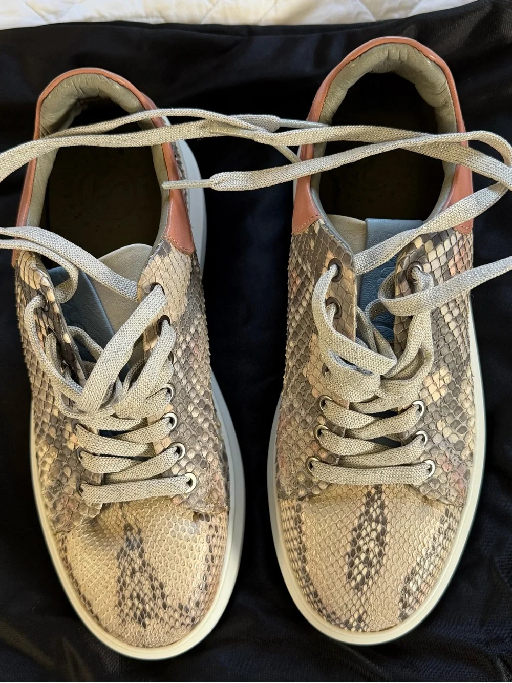 Franco Cuadro Women’s Snake-Print Lace-Up Sneakers in Beige, Tan, pink Size 36.5